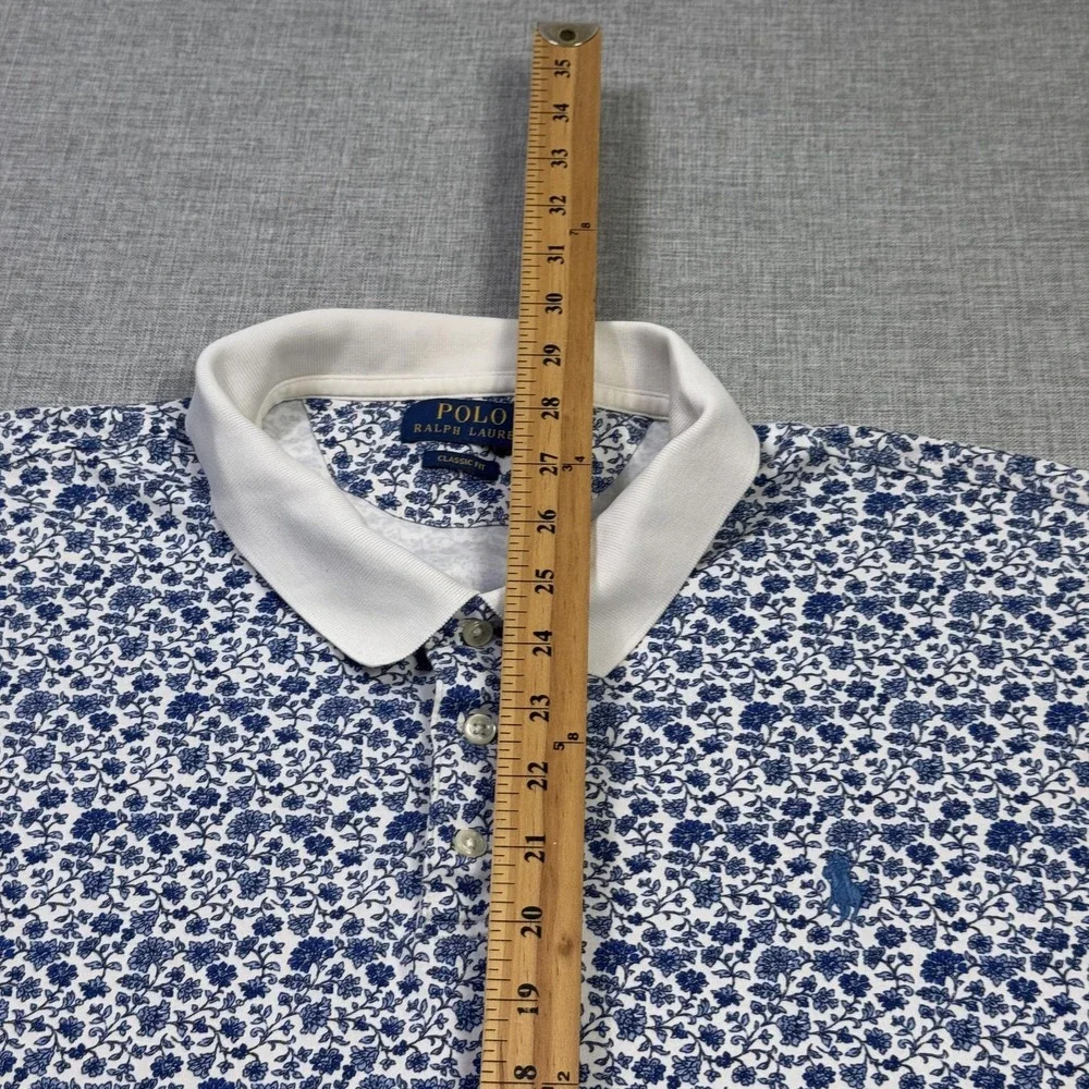 Polo Ralph Lauren Floral Polo Shirt Mens 2XL Blue 100% Cotton Embroidered Pony